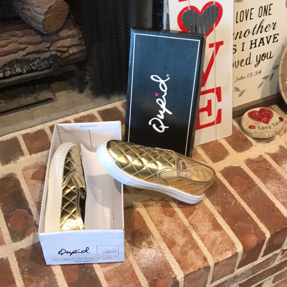 Brand New Beautiful gold slip on canvas shoes!